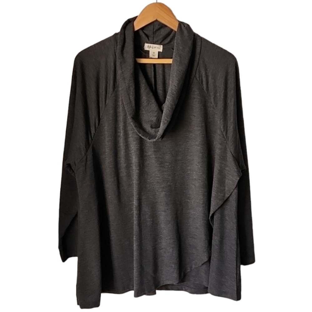 Gray Cowl Neck Tunic Top 3X Plus Size Cozy Knit Long Flowy Loungewear Charcoal - Picture 15 of 16